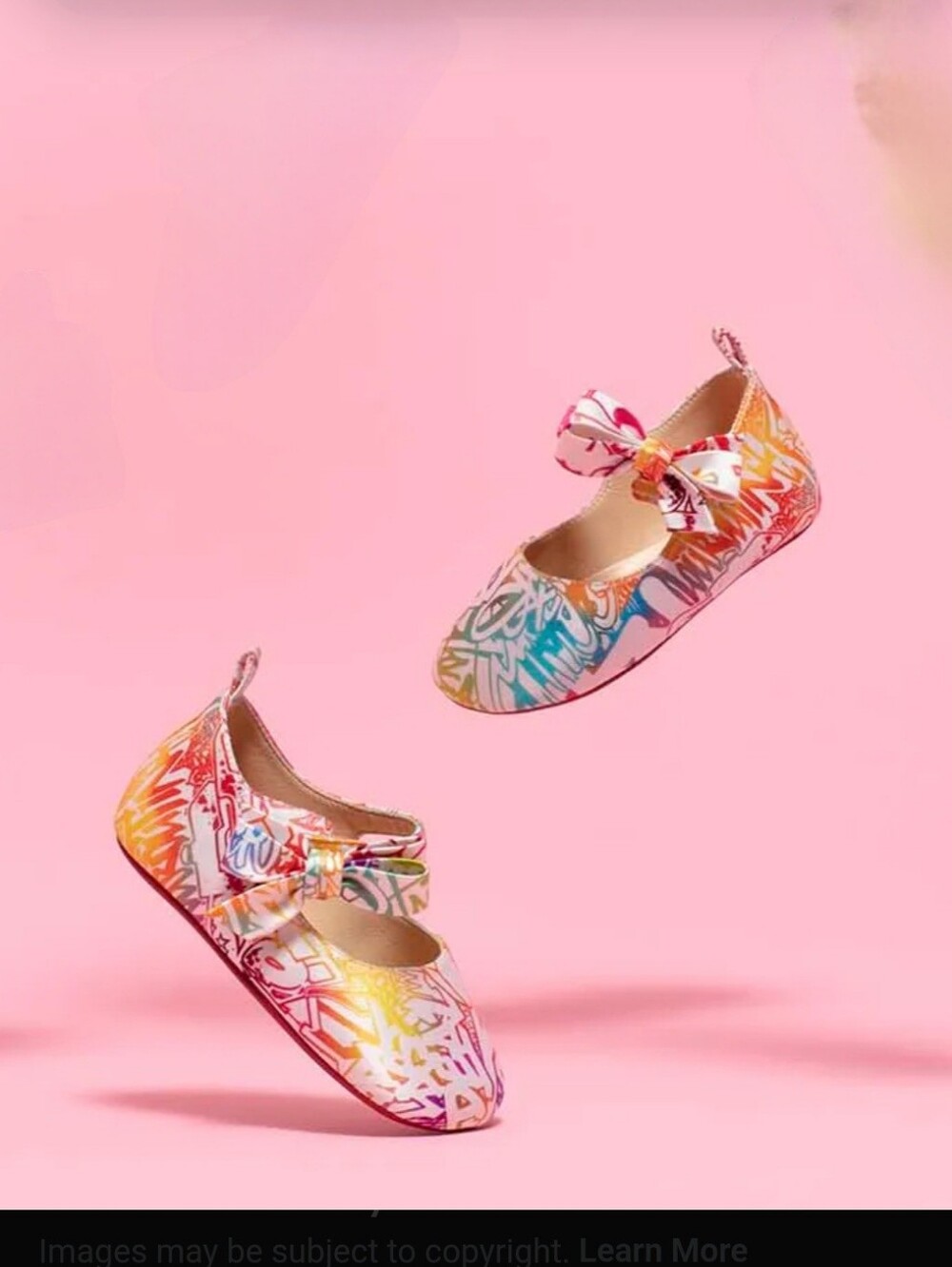 Christian Louboutin- Kids Multicolor Graffiti Bow Mary Jane Shoes